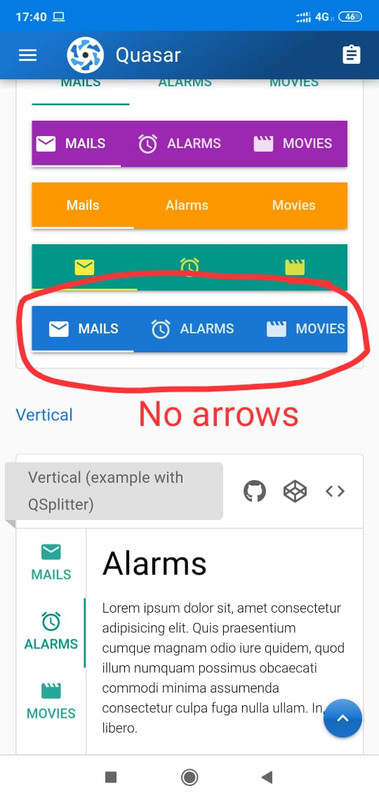 No Arrows In Q Tab In Mobile Device Quasar Framework Community