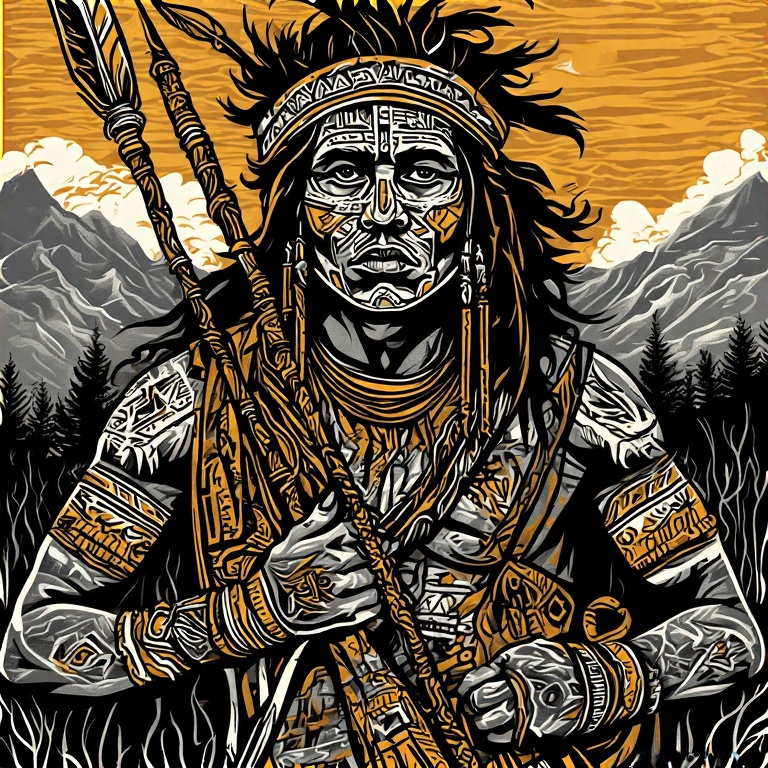 A-tribal-warrior-in-woodcut-st-12