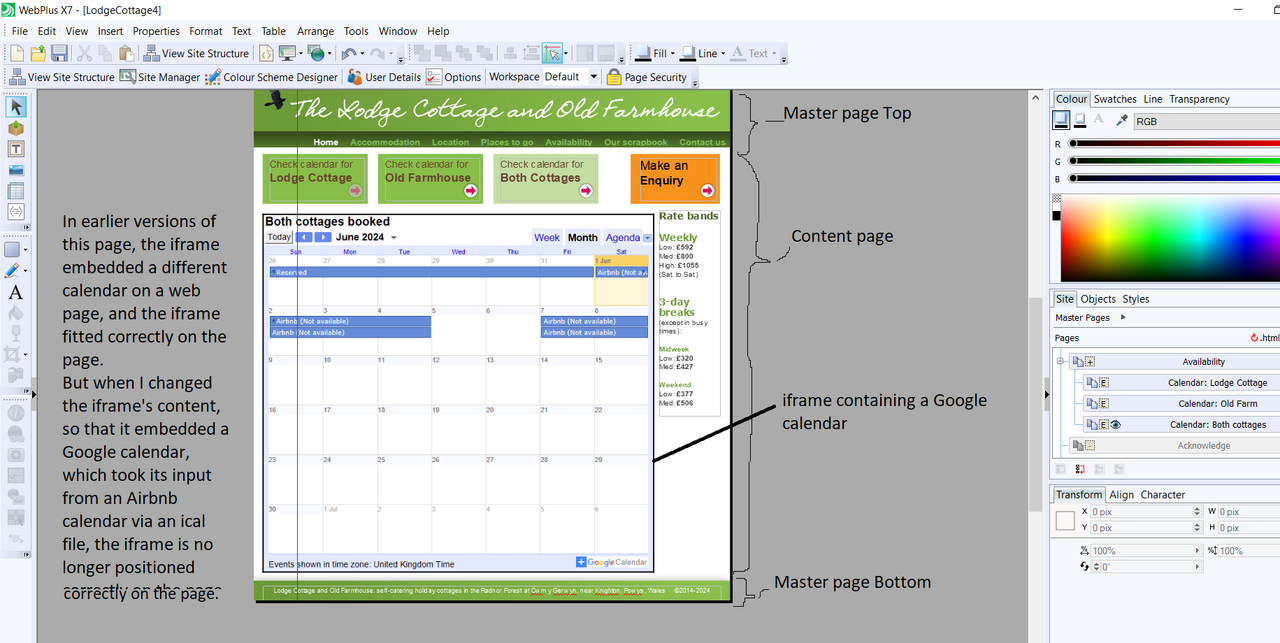 Calendar page in WebPlus X7