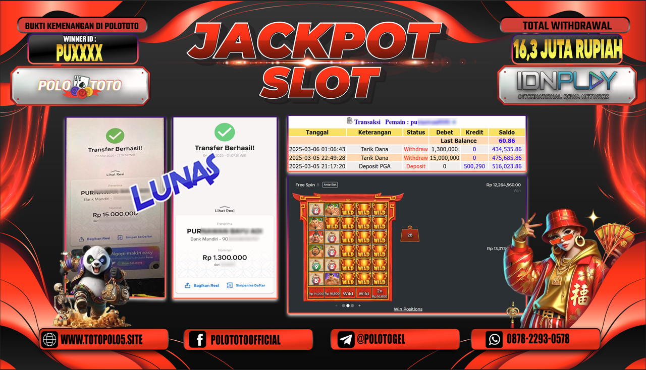 POLOTOTO JACKPOT SLOT CRYSTAL CAVERNS MEGAWAYS Rp.16.300.000,-