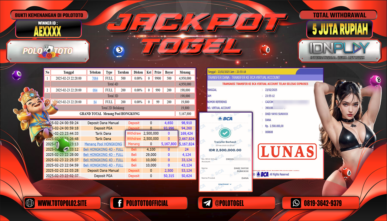 POLOTOTO JACKPOT TOGEL PASARAN HONGKONG Rp.5.000.000,- LUNAS