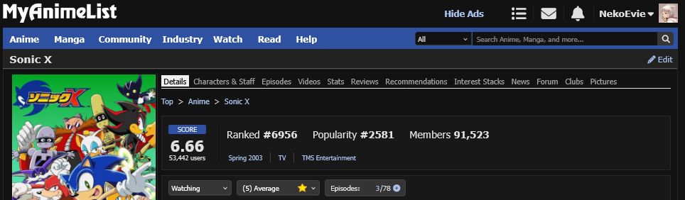 Screenshot 2026 09 01 at 22 57 44 Sonic X (TV 2003) My Anime List net