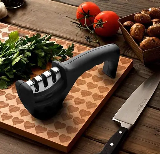 Kitchen Knife Sharpener - 3-Slot Knife Sharpening Tool for Ceramic Knife and Steel Knives - (Black) (R513)