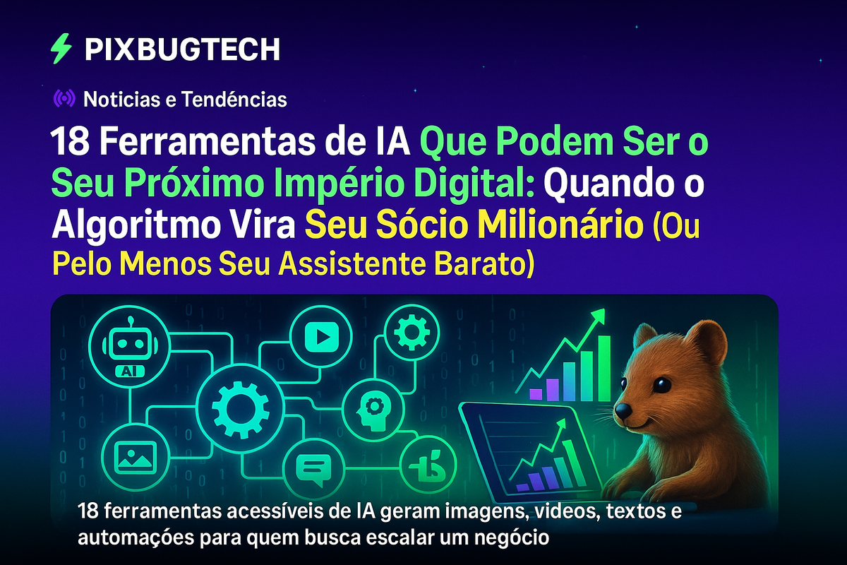 18 Ferramentas de IA que Podem Ser o Seu Próximo Império Digital: Quando o Algoritmo Vira Seu Sócio Milionário (Ou Pelo Menos Seu Assistente Barato)