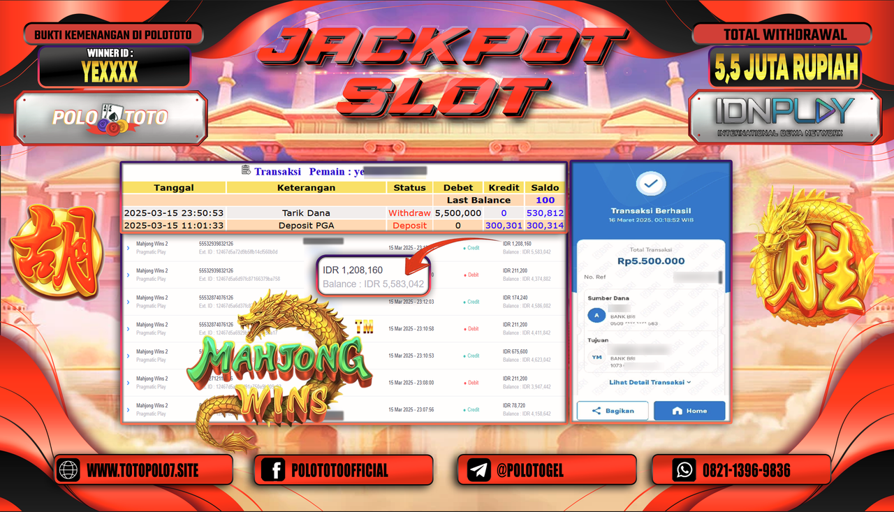 POLOTOTO JACKPOT SLOT MAHJONG WINS 2 Rp.5.500.000,-