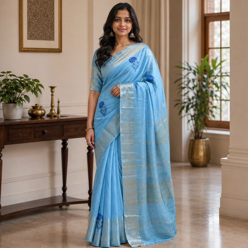 Women's Textured Kota  Slub Silk Saree with Unstitched Blouse Piece