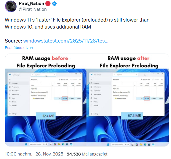 Windows 11: Explorer-Preload als Bremse