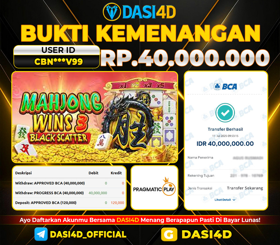 BUKTI KEMENANGAN 11 JULI 2025 DI MAHJONG WINS 3 BLACK SCATTER RP 40.000.000