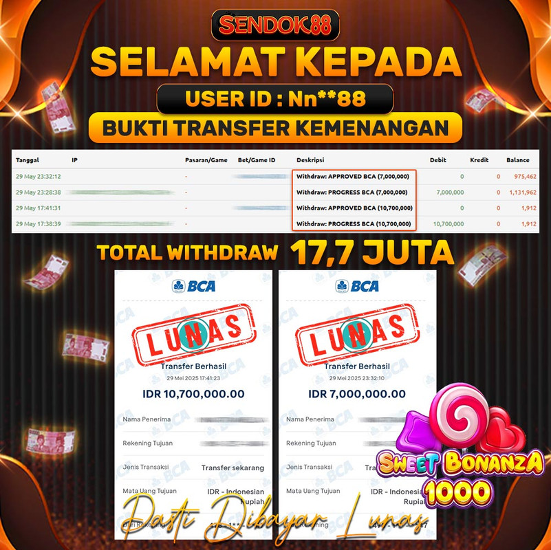 SENDOK88 JEPE! SWEET BONANZA 1000 Rp 17.700.000,- LUNAS!