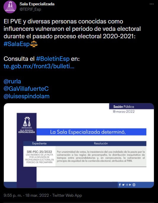 TEPJF castiga al PVEM con millonaria multa por romper veda electoral