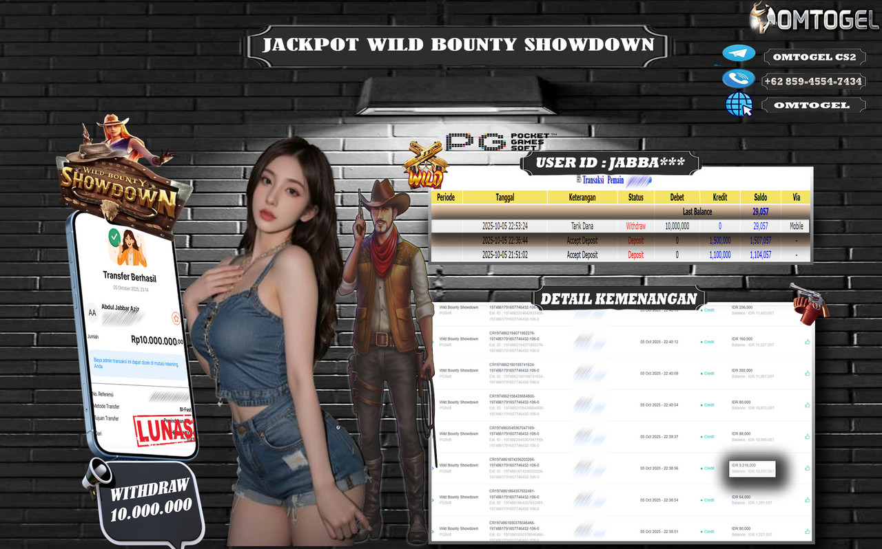 OMTOGEL JACKPOT PGSOFT WILD BOUNTY SHOWDOWN 10 JUTA DI BAYAR LUNAS ,-