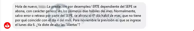 Confirmación pago del paro noviembre 2023 - Banco Santander