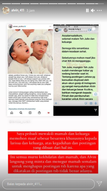 Alvin Faiz sudah meminta ibunya menghapus unggahan berisi obrolan dengan ibunda Larissa Chou