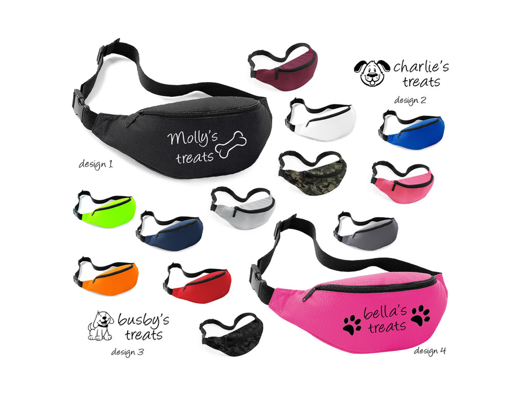 Personalised DOG Bum Bag Treat Bag With Paw Bone Doggy Print choice of
