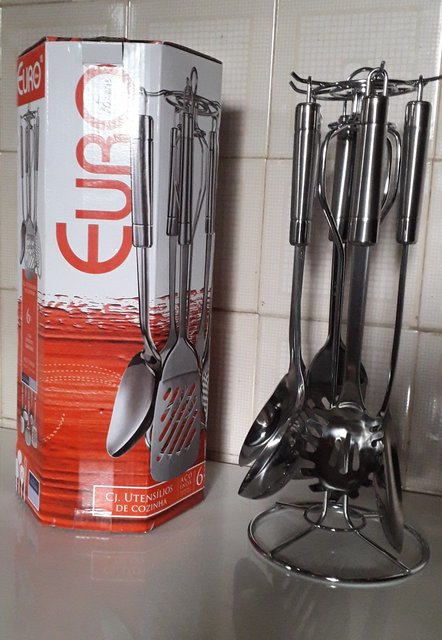 Conjunto Utensílios para Cozinha com Suporte Giratório 6 Peças, Inox, Euro