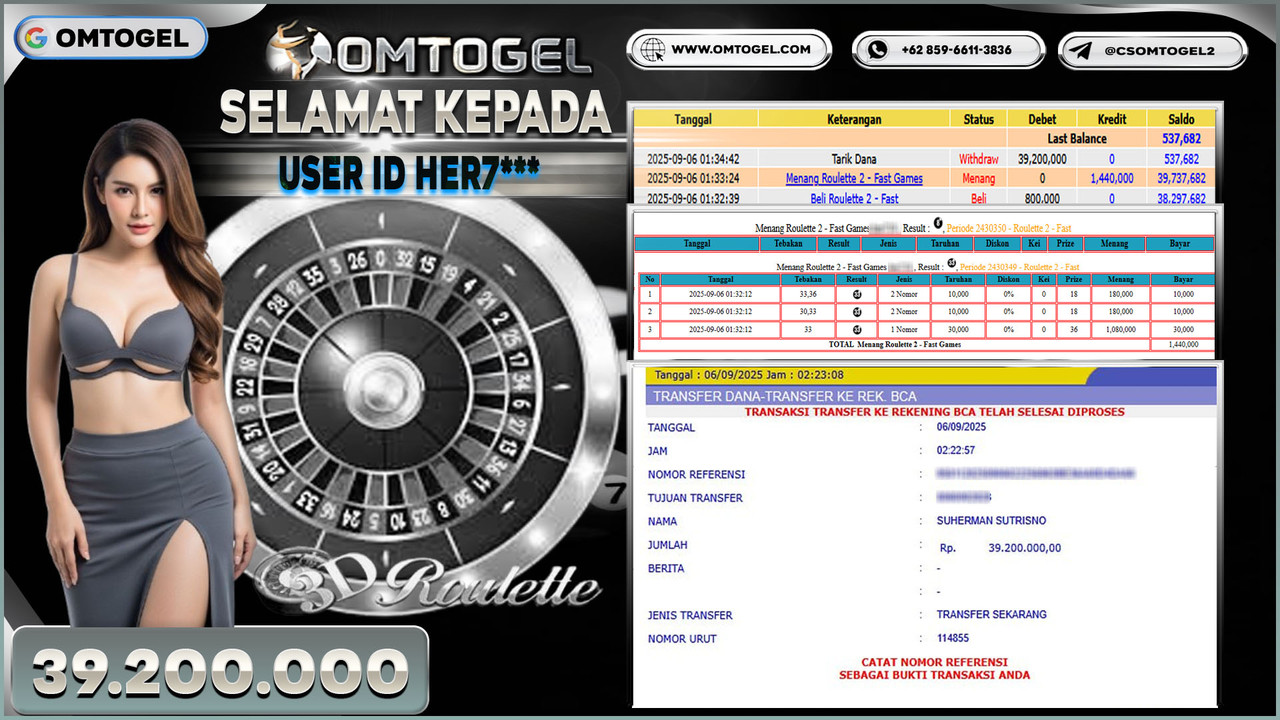 OMTOGEL JACKPOT LIVE GAMES ROULETTE 2 - FAST 39 JUTA DI BAYAR LUNAS ,-