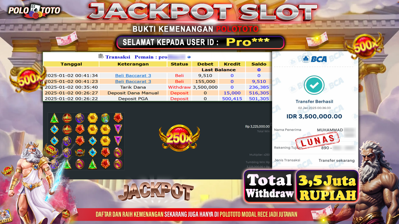 POLOTOTO JACKPOT SLOT GATES OF OLYMPUS Rp.3,500.000,-