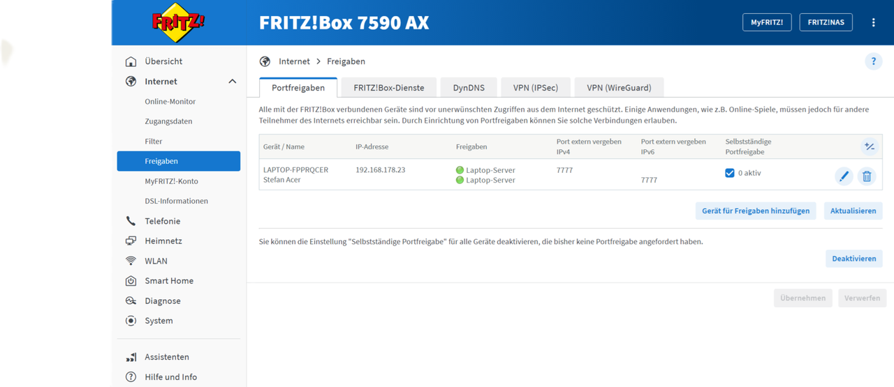 Fritzbox Portfreigabe