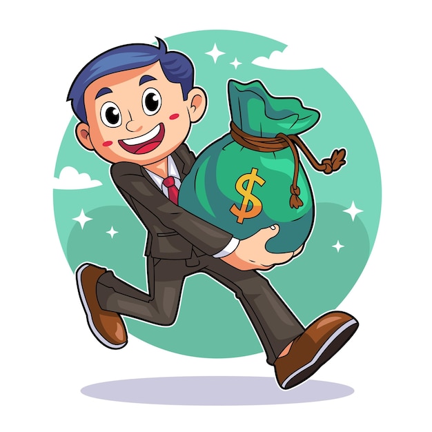 Businessman running with money