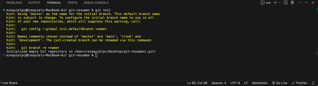 Ejecucion comando Git init Git init