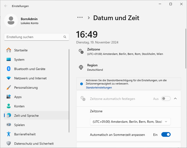 Windows 11 24H2: Zeitzone ändern