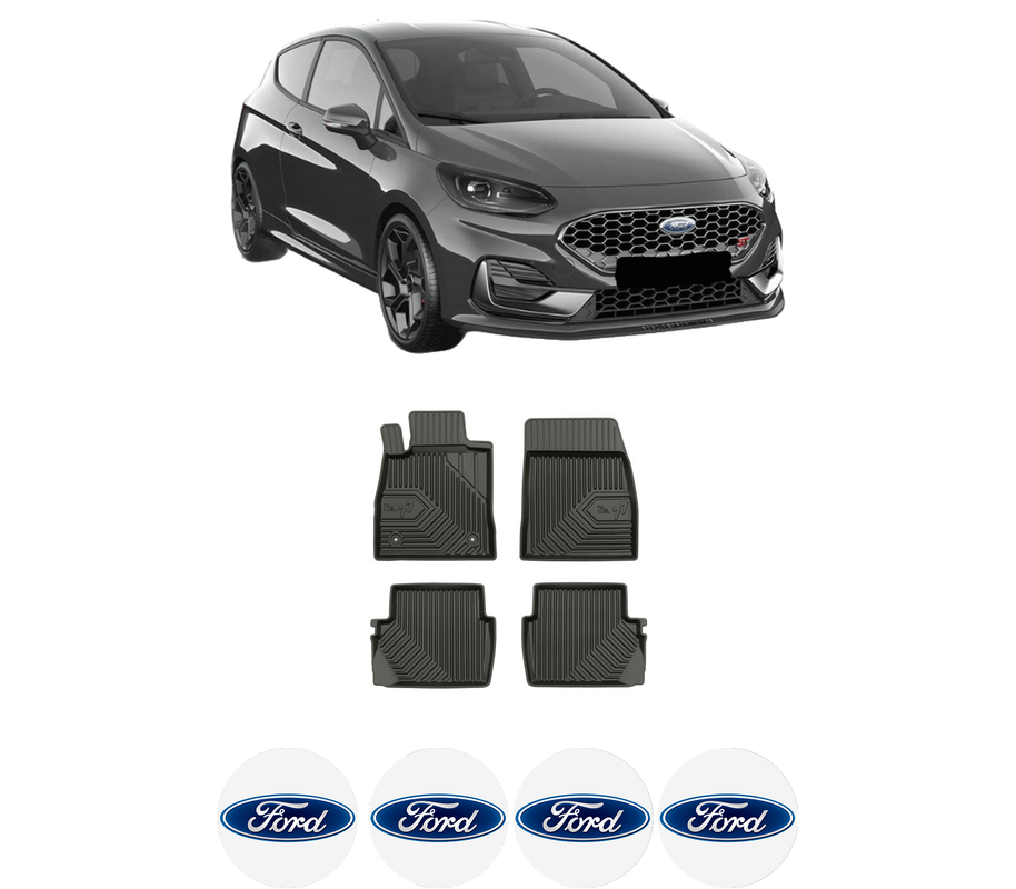 Set covorase presuri FORD FIESTA VII (HJ, HF) din 2017-2022, auto, din cauciuc thermoplastic, 4 Stickere auto cu FORD