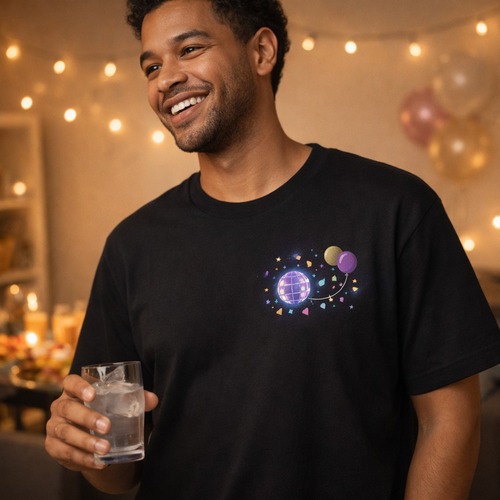 [Image: Soft-black-tee-with-disco-sparkle-confet...lights.jpg]