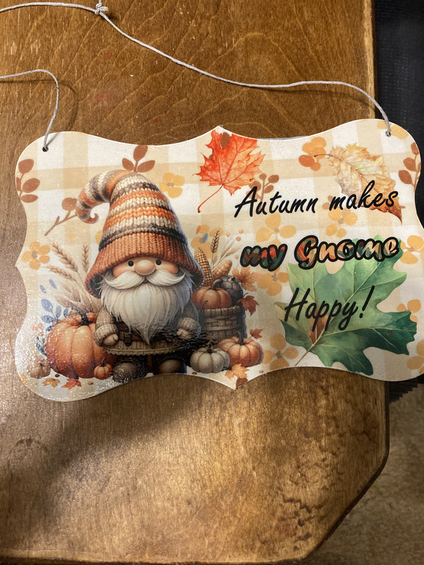 handcrafted sublimated autumn gnome sign