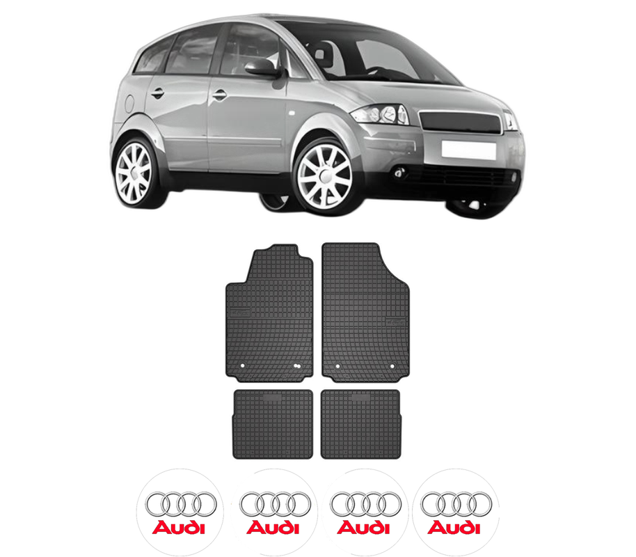 Set covorase presuri AUDI A2 (8Z0) din 2000-2005, auto, din cauciuc thermoplastic, 4 Stickere auto cu AUDI