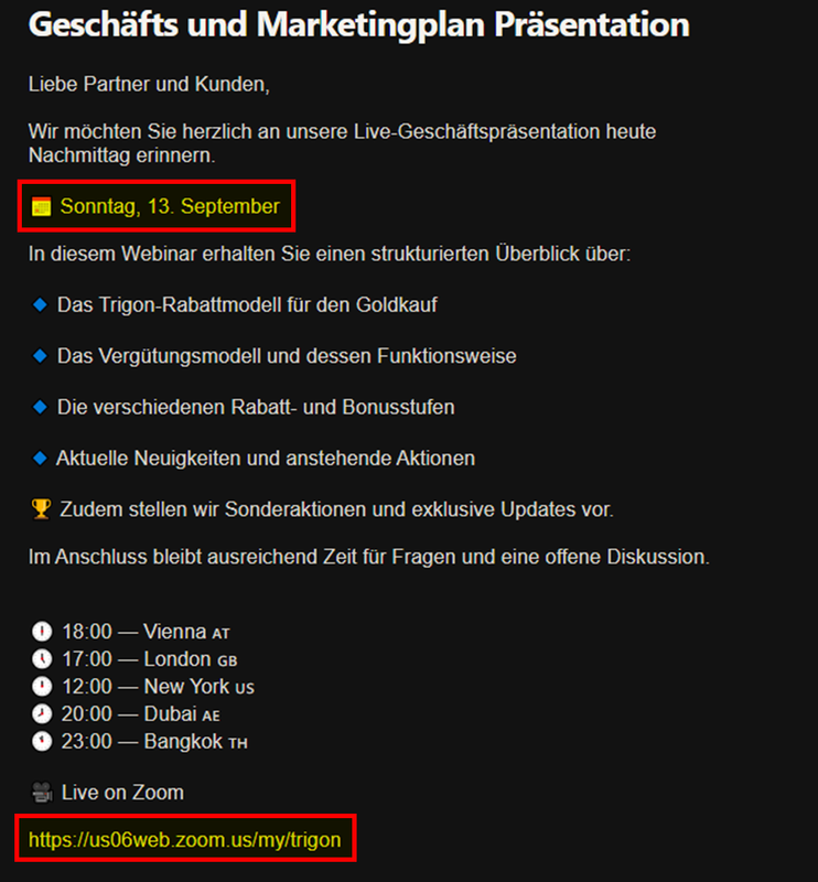 TRIGON Einladung zu Präsentation am 13 September 2026