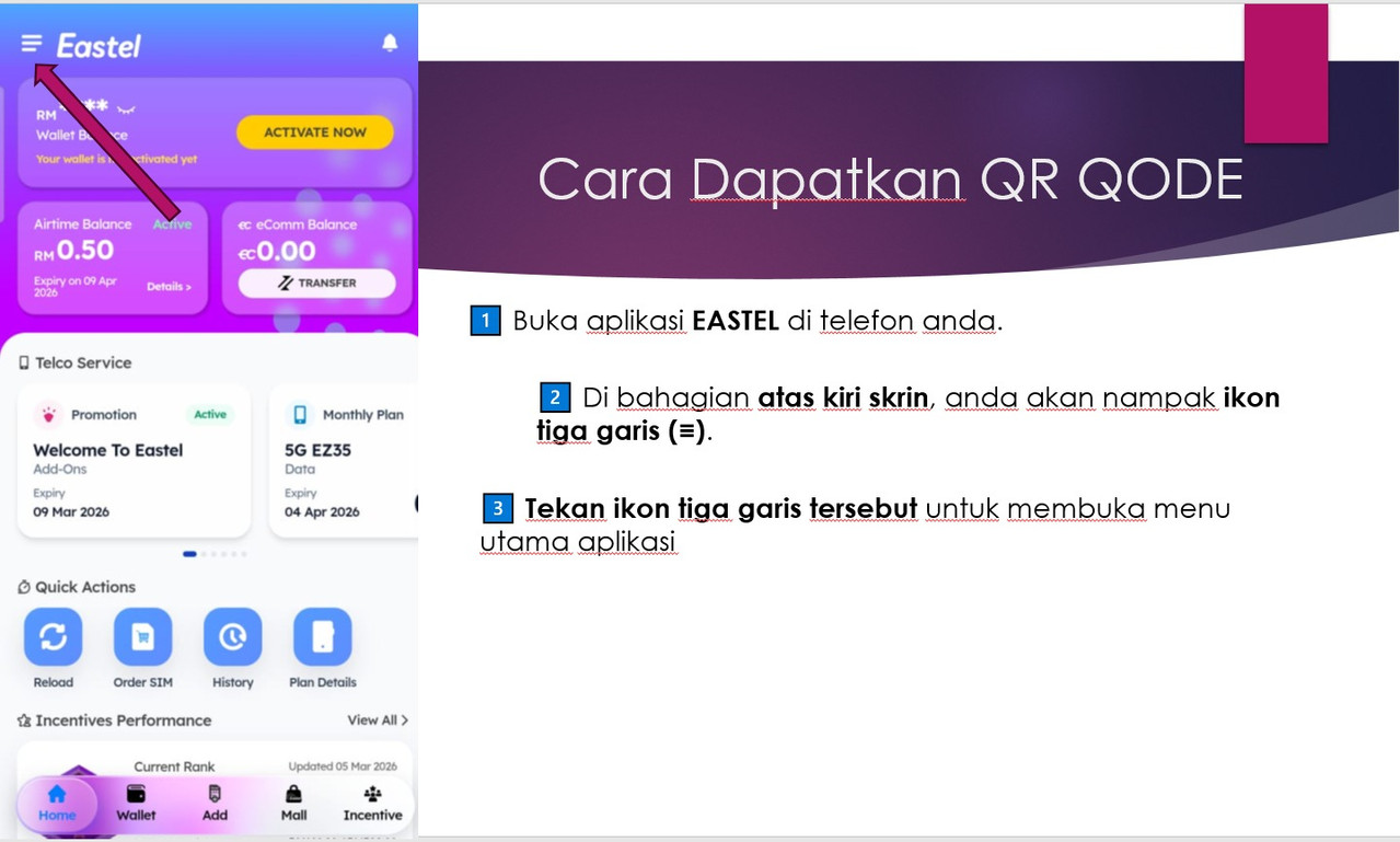 Step 1 login aplikasi Eastel