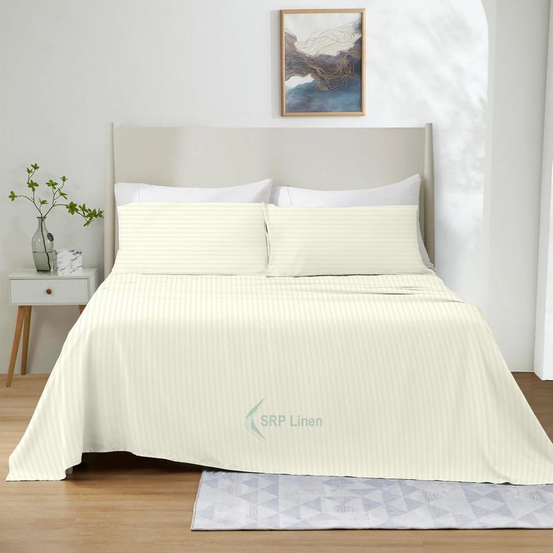 Picture of 800 Thread Count 4 Piece Quality Sheet Set 18 Inch DeepPocket 100% Egyptian Cotton Color Ivory Stripe Size Twin