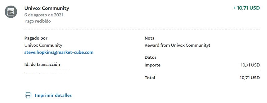 13º Pago de Univox Comunity Encuestas - 10.71 Dolar Univox13-Pago070821