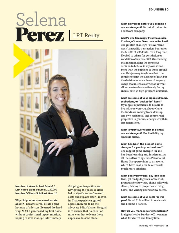 Selena Perez feature page in Tampa Bay Real Producers July 2026 issue