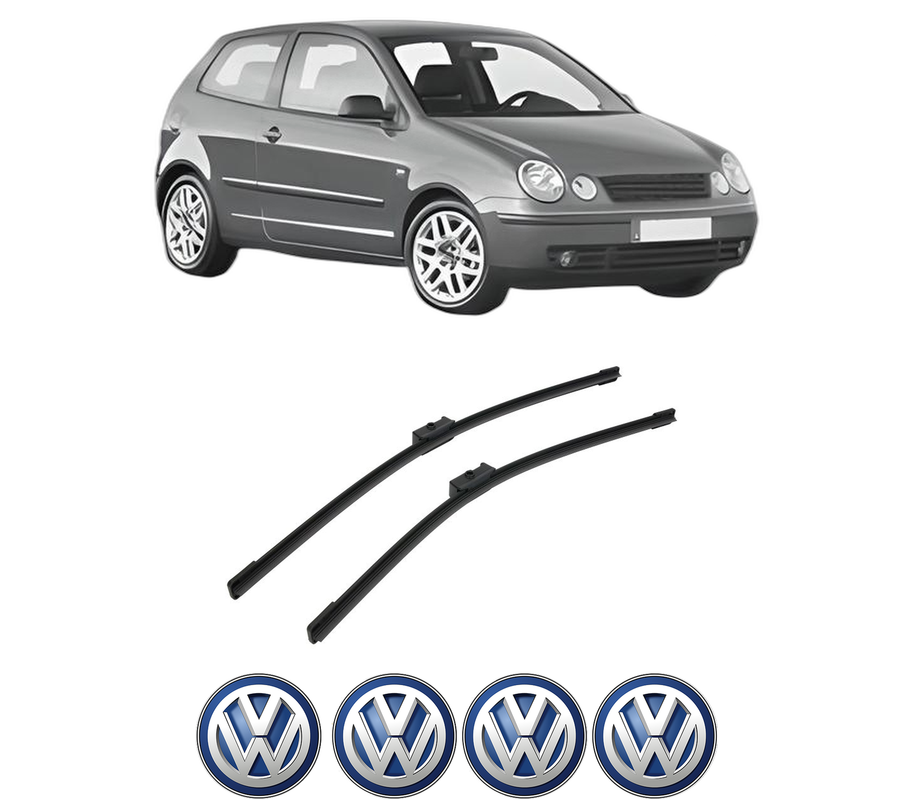 Set stergatoare auto Volkswagen POLO IV (9N_, 9A_) din 2001-2009, pentru parbriz auto, 2 bucati, Bosch Aerotwin, din cauciuc siliconat rezistent, 4 Stickere Auto Volkswagen
