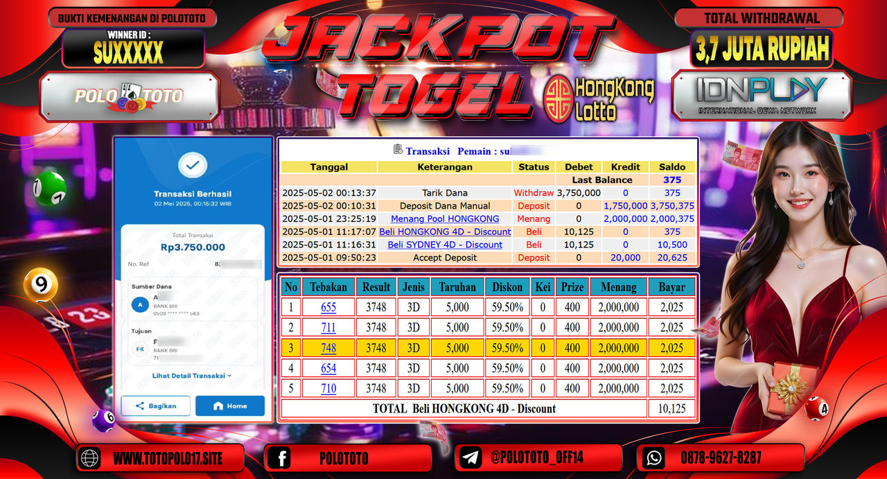 POLOTOTO JACKPOT TOGEL HONGKONG LOTTO Rp.3.750.000,-