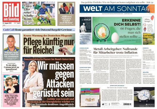 Bild und Welt am Sonntag No 33 vom 14  August 2022