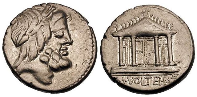 Denario Gens Volteia (M.VOLTEI.M.F.) / Cibeles en biga de leones a drcha. Roma. Volteia1