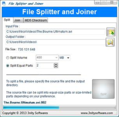 3nity File Splitter and Joiner 2.0