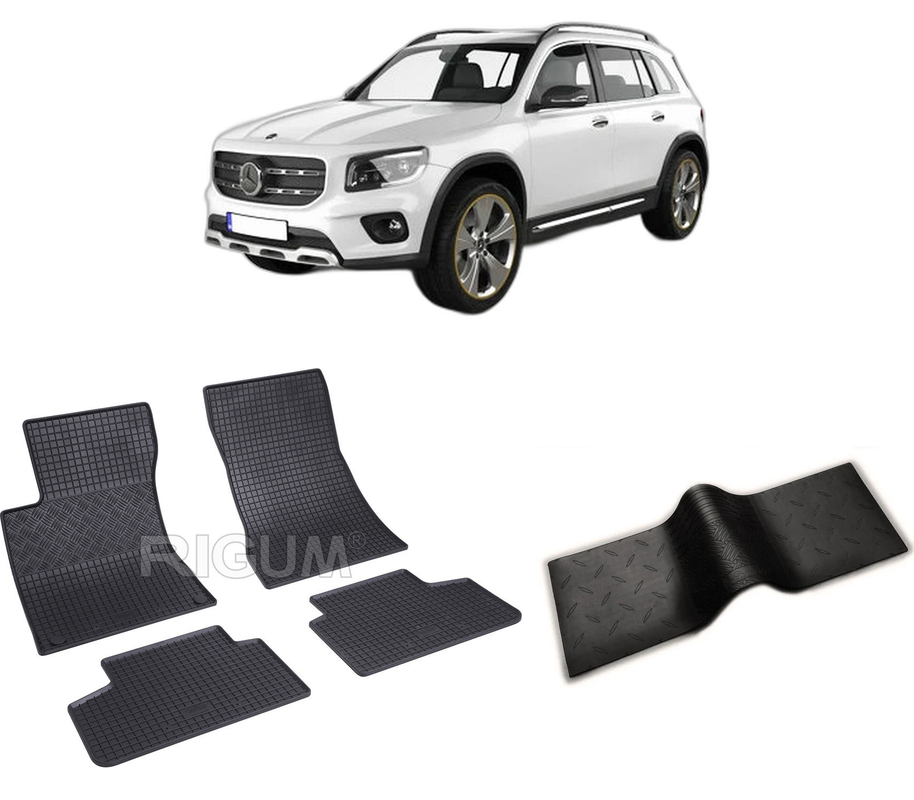 Set covorase auto MERCEDES GLB X247 din 11.2019-PREZENT, cu covoras tunel median, CAROSERIE SUV, Presuri cauciuc 100%, compatibil cu autoturismul MERCEDES GLB X247, Rigum