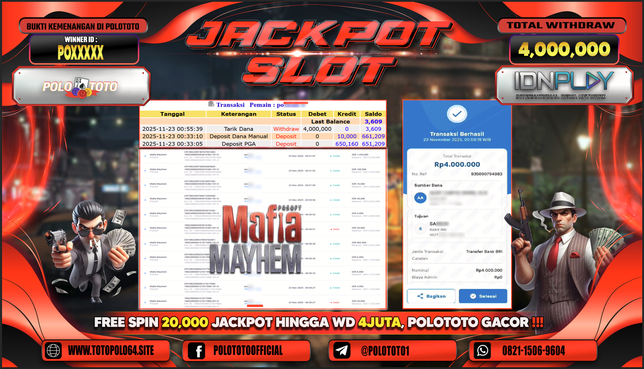 POLOTOTO JACKPOT SLOT MAFIA MAYHEM Rp..4.000.000,- LUNAS