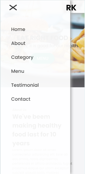 Restaurant Website Using HTML And CSS With Source Code menu bar after click