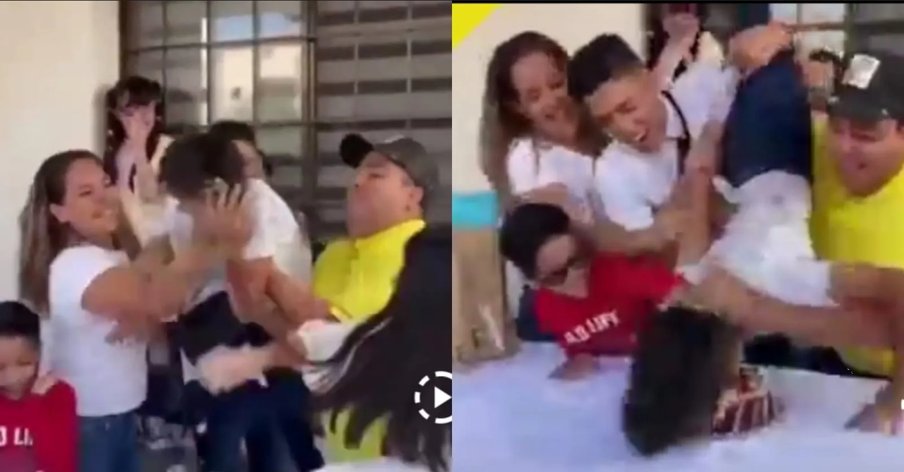 Exhiben a familia por intentar asfixiar a su propio hijo con pastel, asà fue el momento