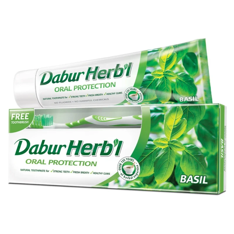 Dabur Herbal Basil Oral Protection Toothpaste with Free Brush