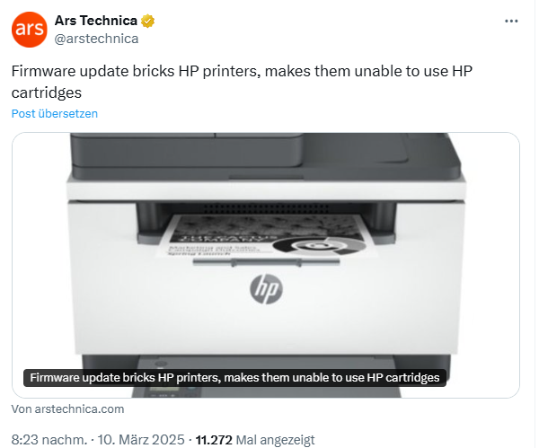 Firmware-Update brickt HP-Printer