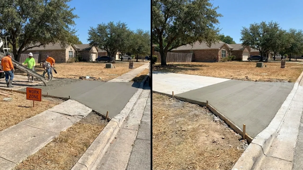 Concrete drive approach and curb cut work in San Antonio, TX — the section of the driveway that meets the public sidewalk and curb requires a City of San Antonio Sidewalk-Curb Permit before the pour begins