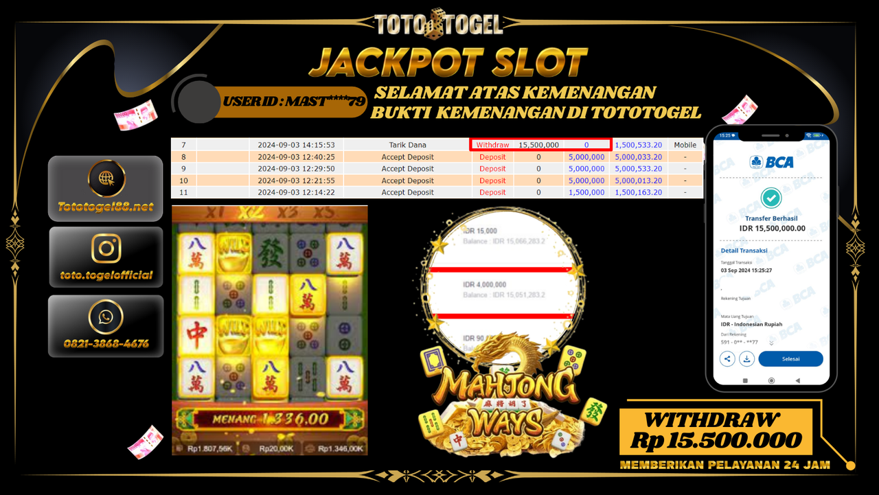 Bukti Kemenangan Permainan Slot Mahjong Ways Dengan ID : MAST****79Terbayar Lunas!!
