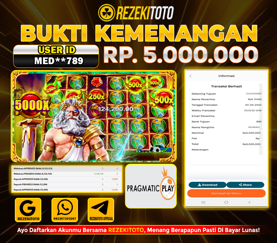 BUKTI KEMENANGAN 03 JUNI 2025 GATES OLYMPUS 5 JUTA 