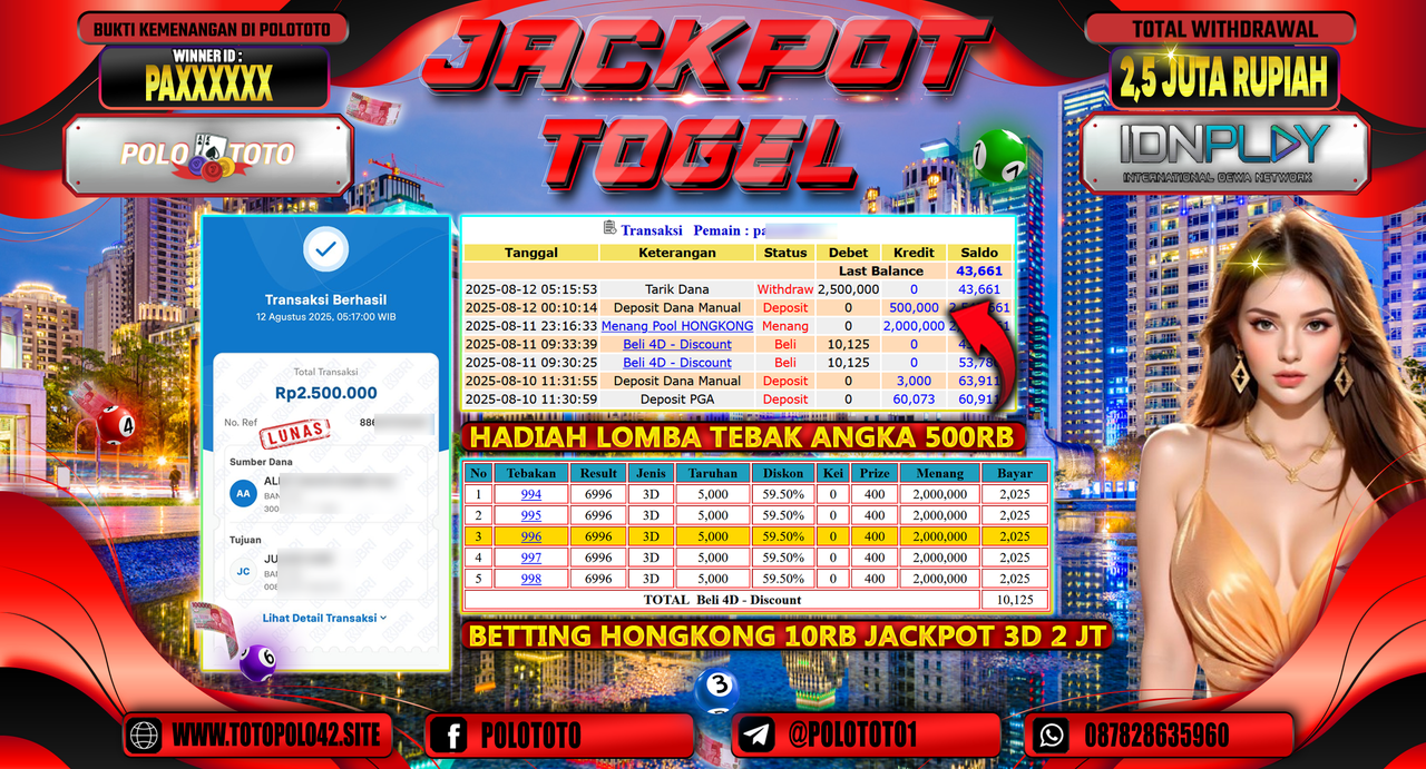 POLOTOTO JACKPOT TOGEL HONGKONG LOTTO Rp.2.500.000,-LUNAS