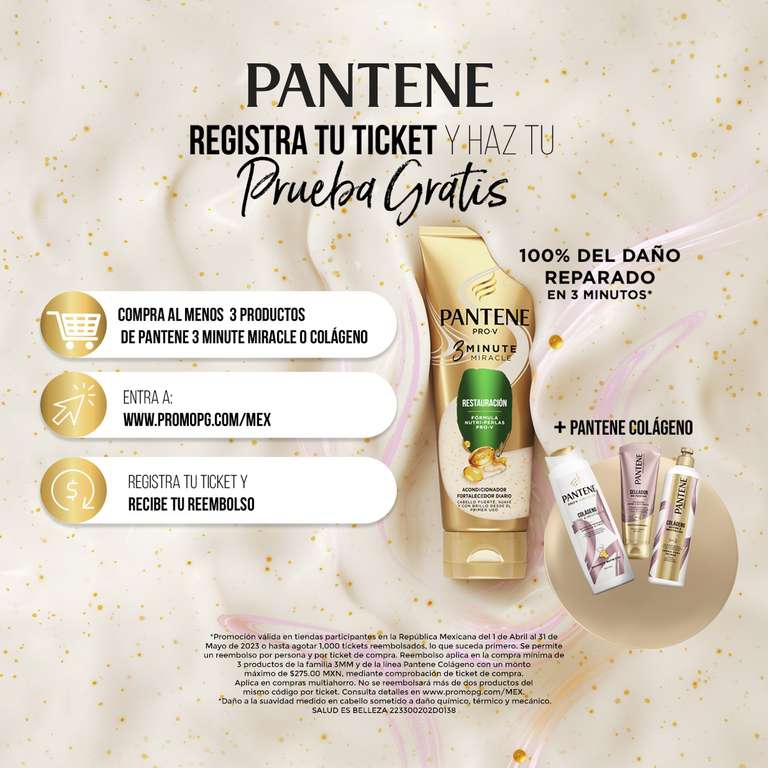 Pantene: Compra 3 Productos Participantes y Recibe tu Reembolso (01 de abril) 
